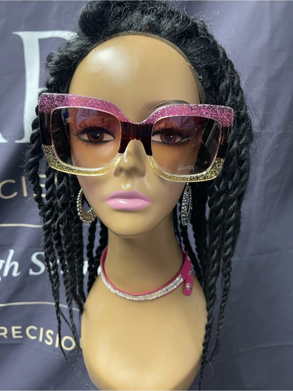 Oversized Pink and Gold Glitter Fashion Sunglasses - Women Accessories